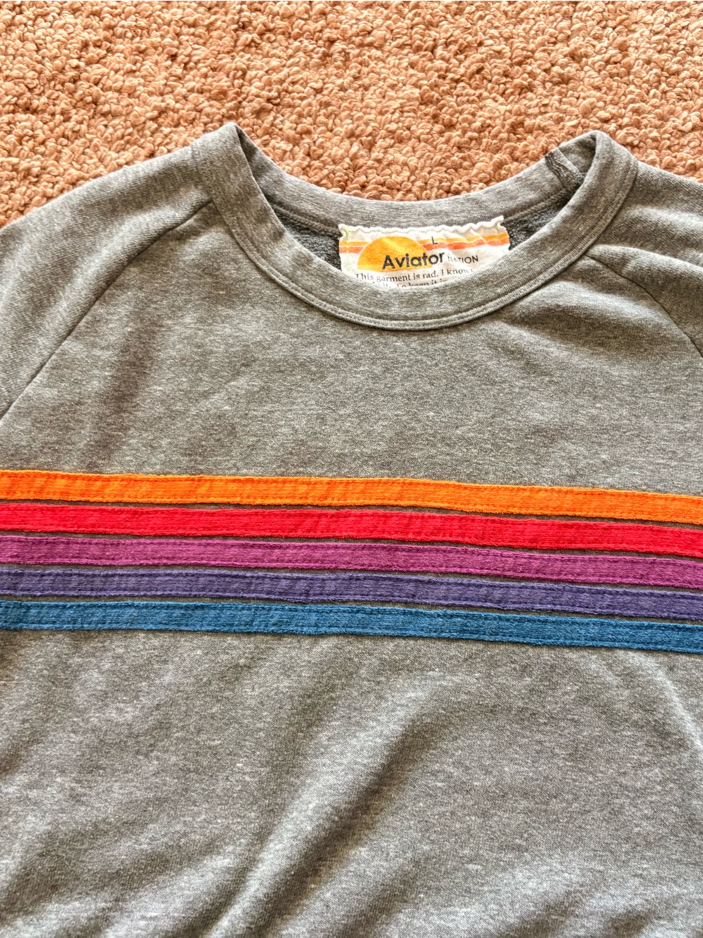 Aviator Nation L Gray Five-Stripe Luxury Loungewear Retro Cozy Beach Rainbow EUC